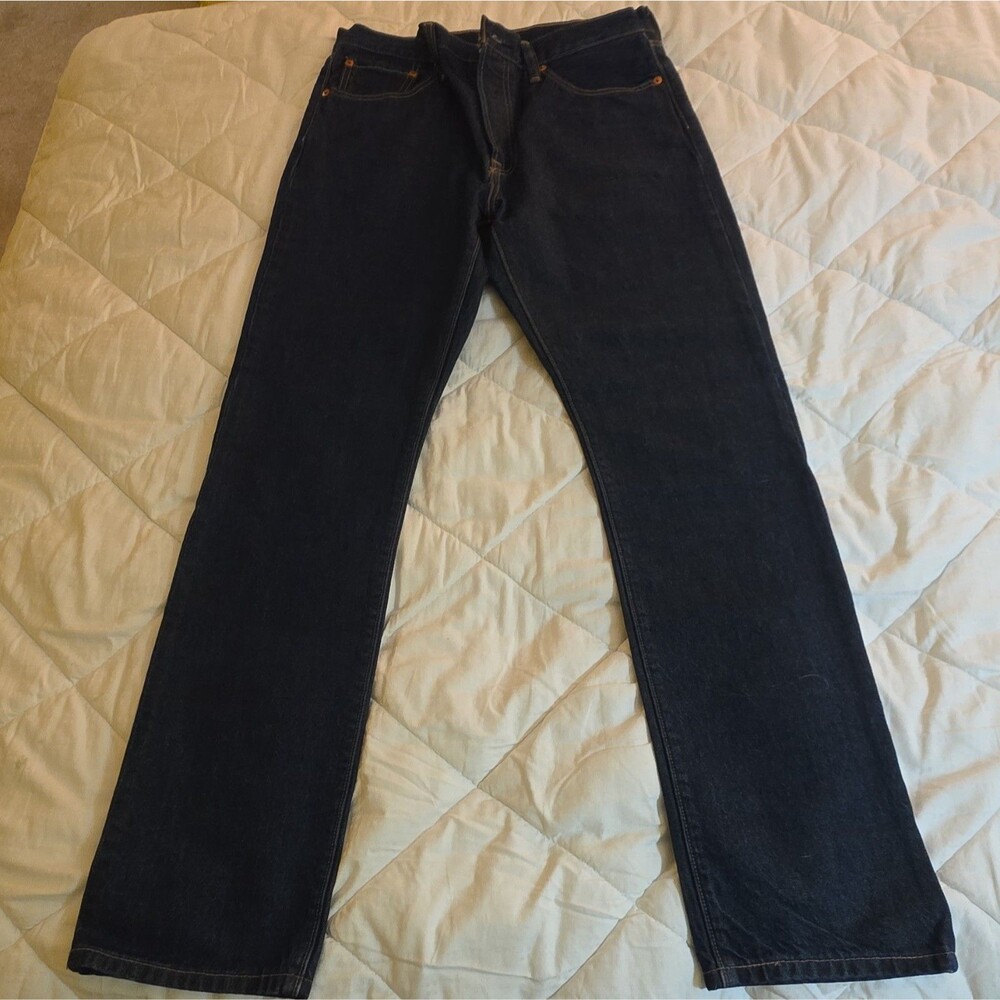 Levi's Premium Womens 501 Straight Jeans - Dark Blue Wash Denim Cotton Mid Rise